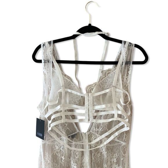 NBD Zola lace midi dress white sheer bralette bustier Revolve NWT L - Picture 3 of 14